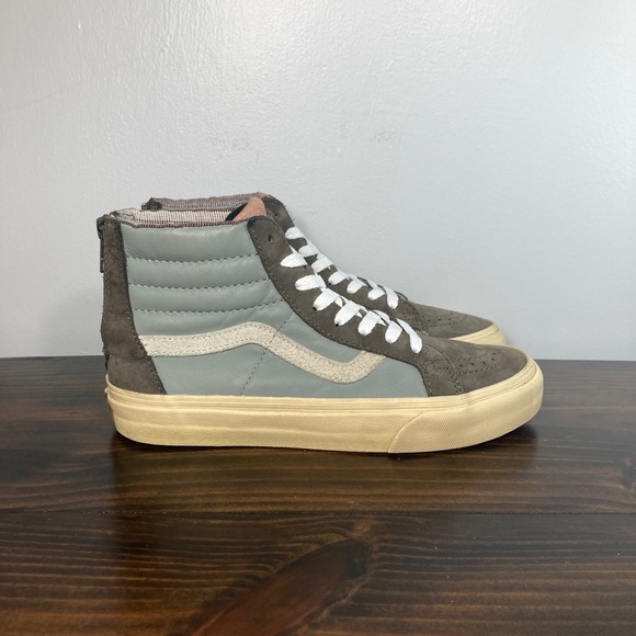 Vans Shoes - Vans Sk8 Hi Top Brown Light Blue Suede Zipper Back Skate Sneakers Wms 7.5 Mens 6